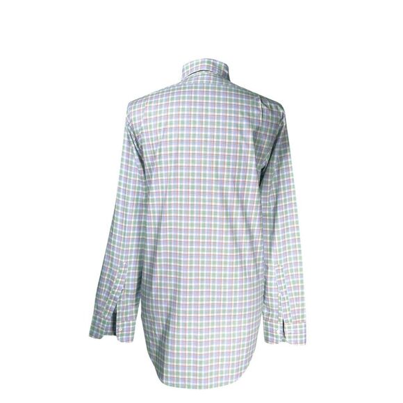 Sid Mashburn Mens Shirt Large Green Blue Plaid Slim Fit Button Up Long Sleeve - Picture 4 of 9
